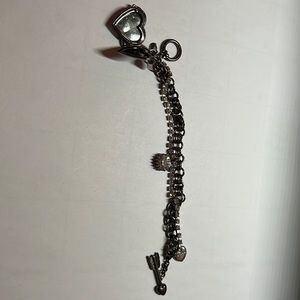 Betsy Johnson heart locket bracelet gunmetal and silver w rhinestones